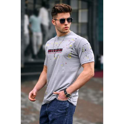 Madmext Men Printed Dye Gray T-shirt 5814 - Boyalı gri