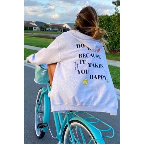 Mad Girls Printed Gray Hoodie Sweatshirt MG1195 - Karmelanj