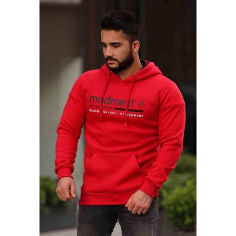 Madmext Red Printed Hoodie 4190 - Kırmızı