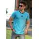 Madmext Blue Stirped T-shirt for Men 4522 - Mavi