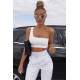 Mad Girls White One Shoulder Strappy Crop Top MG325 - Beyaz