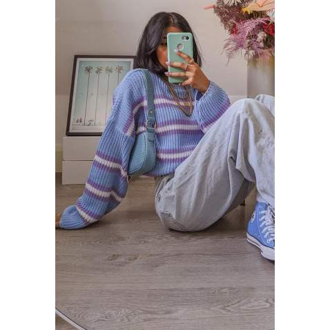 Lilac Striped Knitted Sweater MG1244 - Lila