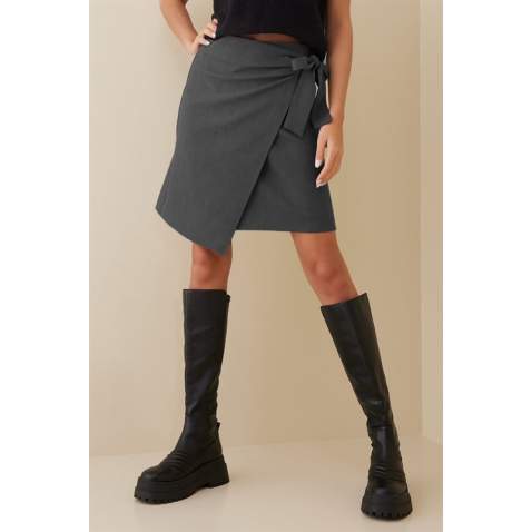 Women Anthracite Basic Skirt Short - Antrasit