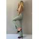 Women Almond Green Side Slit Cuff Jeans - Mint yeşili