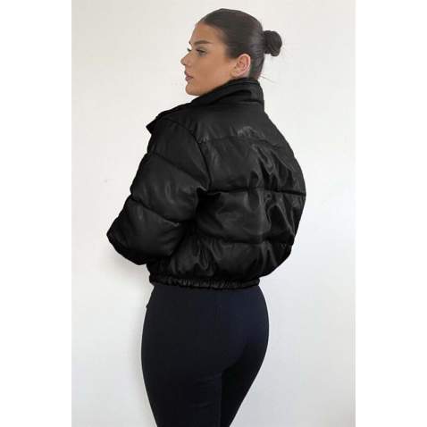 Mad Girls Cropped Black Leather Jacket MG1380 - Siyah