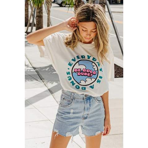 Women Printed Oversize White T-Shirt - Beyaz