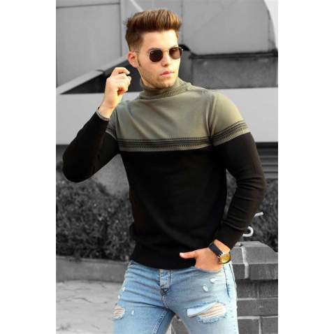 Madmext Men Dual Tone Turtleneck Khaki Jumper 4675 - Haki