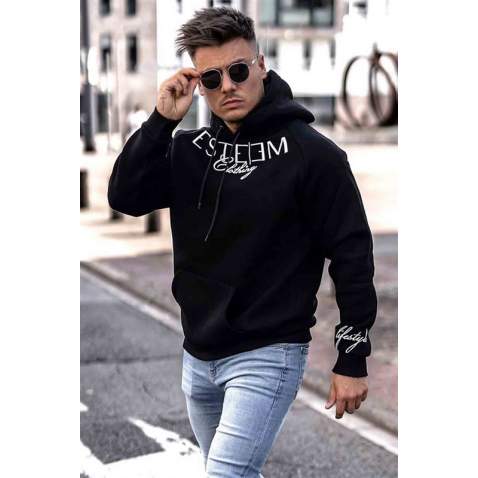 MadmextPrinted Black Kapşonlu Sweatshirt 4402 - Siyah