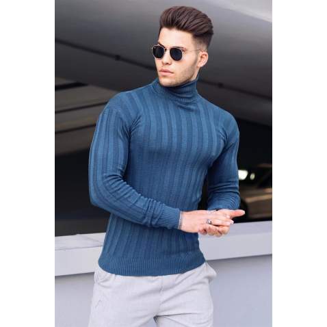 Madmext Indigo Turtleneck Men Jumper 9419 - İndigo