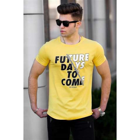 Madmext Yellow Printed T-shirt for Men 4475 - Sarı