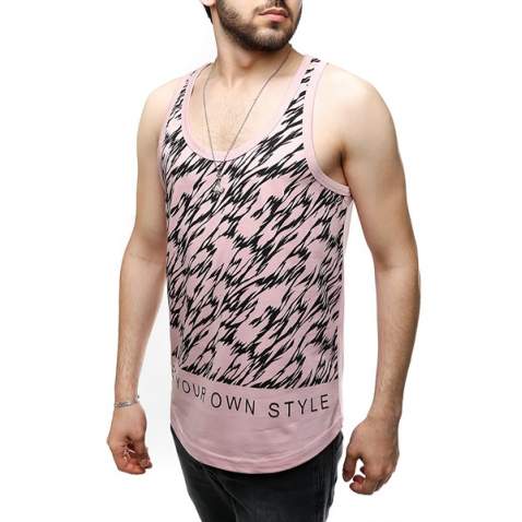 Madmext Men Printed Pink Tank Top 2497 - Pembe