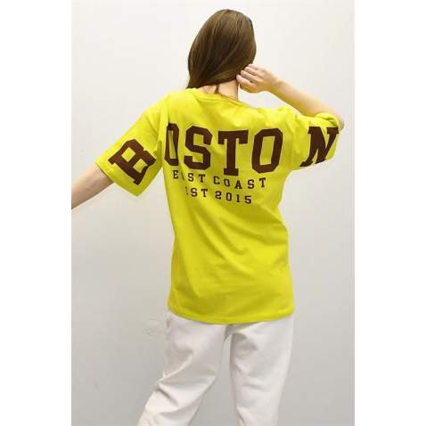 Women Printed Oversize Green T-Shirt MG1529 - Yeşil