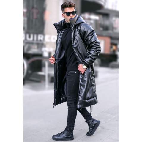 Black Long Leather Jacket 5715 - Siyah