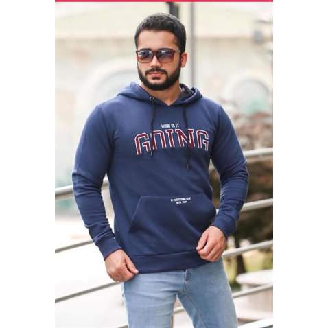 Lacivert Baskılı Kapşonlu Sweatshirt 2667 - Lacivert