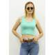 Mad Girls Turquoise Crop Top MG362 - Turkuaz