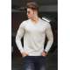 Madmext Ecru V-Neck Basic Men Jumper 9417 - Ekru