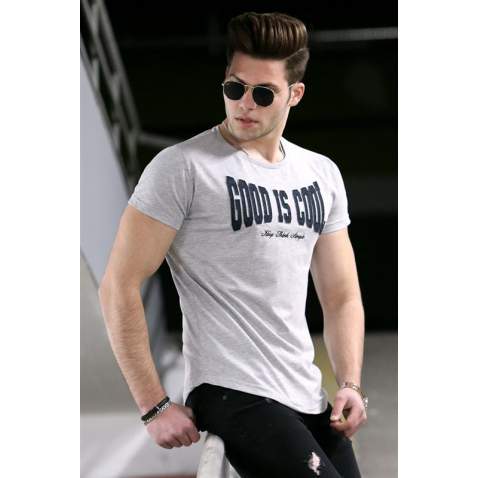 Madmext Grey Printed T-shirt for Men 4462 - Gri