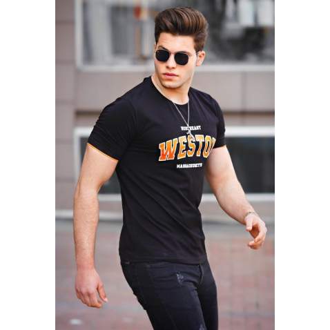 Madmext Black Printed T-shirt for Men 4593 - Siyah