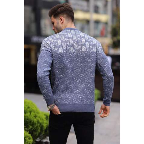 Royal Blue Designed Knitwear Sweater 5971 - Havacı mavi