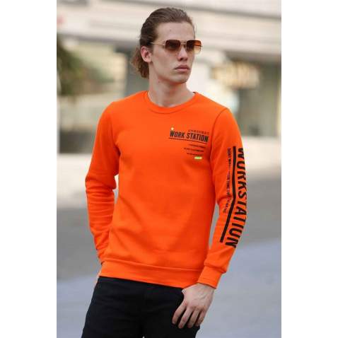 Madmext Baskılı Turuncu Sweatshirt 4161 - Turuncu