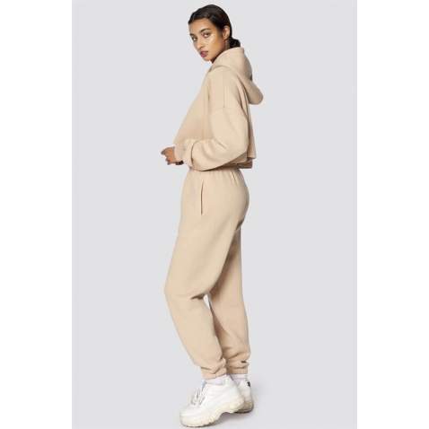 Mad Girls Beige Hooded Women Tracksuit Set MG467 - Bej