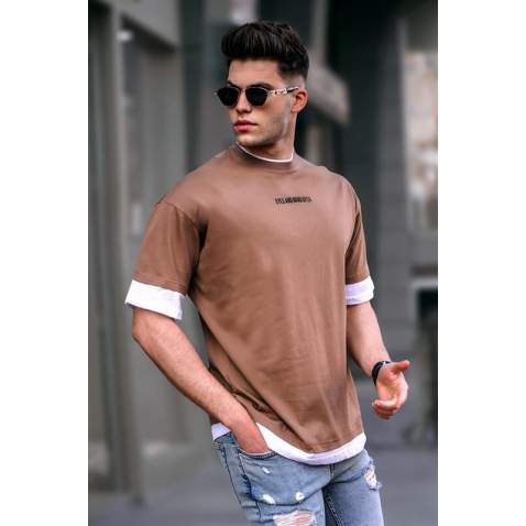 Men Basic Brown Oversize T-Shirt 5802 - Kahverengi