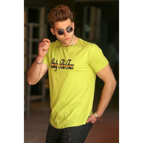 Madmext Yellow Printed T-shirt for Men 4541 - Yeşil