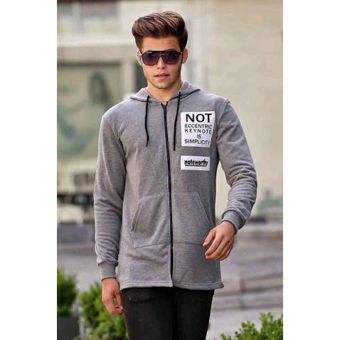 Madmext Grey Zipper Detailed Hoodie 4168 - Gri