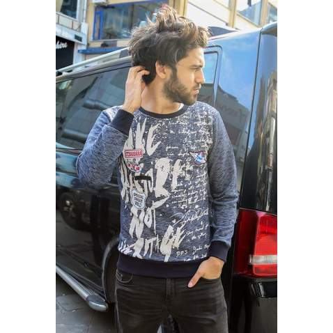 1597 Lacivert Sweatshirt - Arma Detaylı - Lacivert