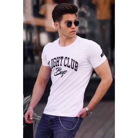 Madmext White Printed T-shirt for Men 4591 - Beyaz