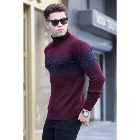 Maroon Turtleneck Knitwear Sweater 5970 - Bordo