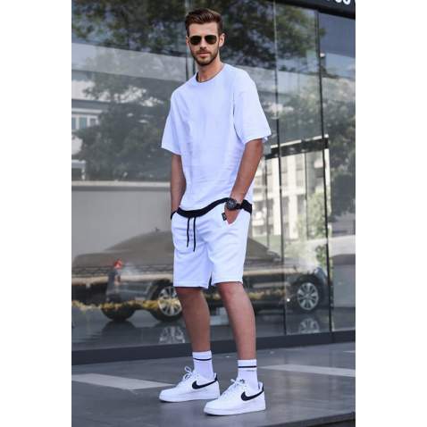 Madmext Men White T-shirt Shorts Set 5668 - Beyaz