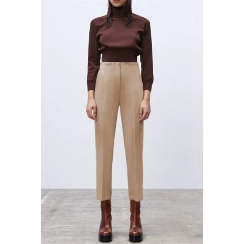 Mad Girls High Waist Beige Trousers MG1331 - Bej