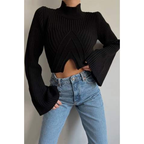 Mad Girls Black Cropped Sweater MG1395 - Siyah