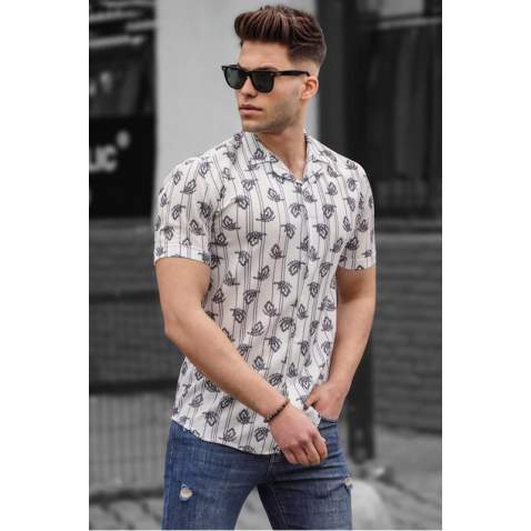 Men Designed White Shirt - Beyaz