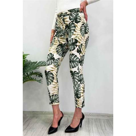 Mad Girls White Patterned Tie Waist Pant MG213 - Beyaz