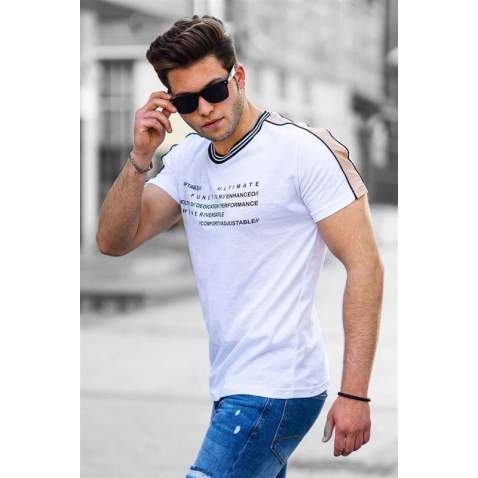 Madmext White Printed T-shirt for Men 4530 - Beyaz