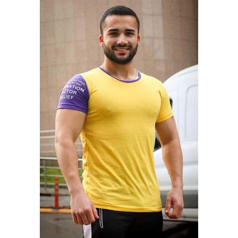 Madmext Yellow Printed T-shirt for Men 4021 - Sarı