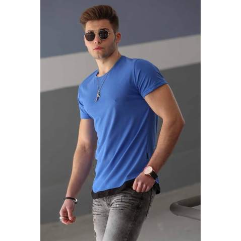 Madmext Men Blue Plain T-shirt 4465 - Saks