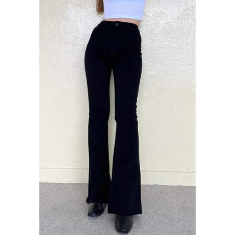 Women Black Bell Bottom Cut Jeans MG1518 - Siyah