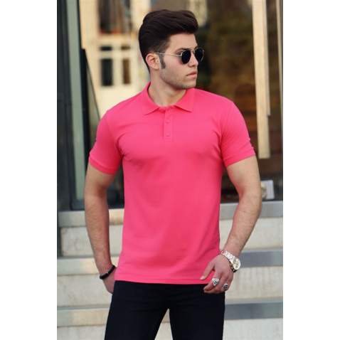 Madmext Pink Basic Polo Shirt for Men 4550 - Fuşya