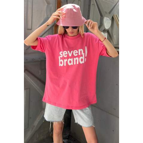 Women Printed Oversize Pink T-Shirt MG1489 - Pembe