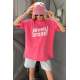 Women Printed Oversize Pink T-Shirt MG1489 - Pembe