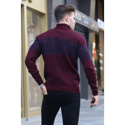 Maroon Turtleneck Knitwear Sweater 5970 - Bordo