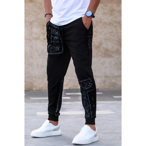 Madmext Men Black Jacquard Sweatpants 5431 - Siyah