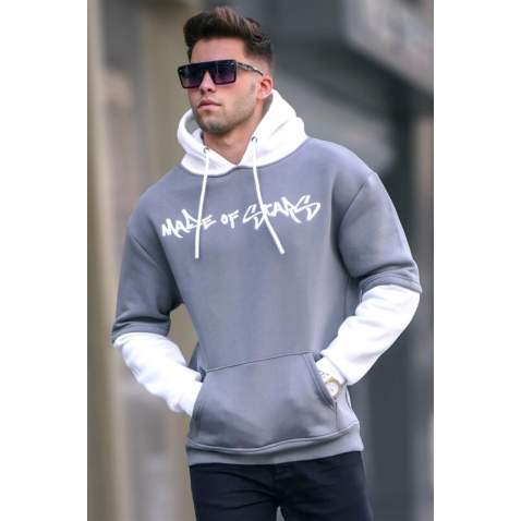 Smoke Gray Printed Hoodie Sweatshirt 6000 - Füme