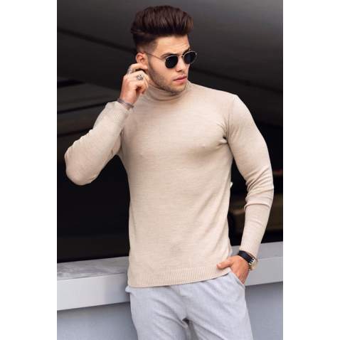 Madmext Beige Mock Turtleneck Men Jumper 9419 - Bej