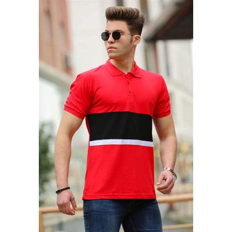 Madmext Red Two-Tone Polo Shirt for Men 3084 - Kırmızı