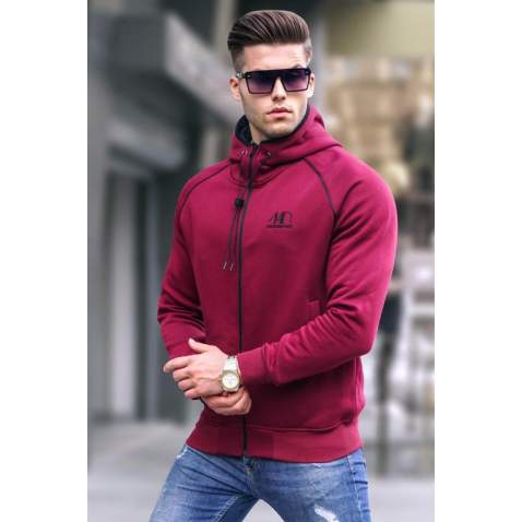 Red Hooded Zip-Down Sweatshirt 4701 - Kırmızı