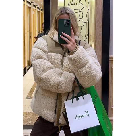 Beige Oversize Fur Jacket MG1371 - Bej